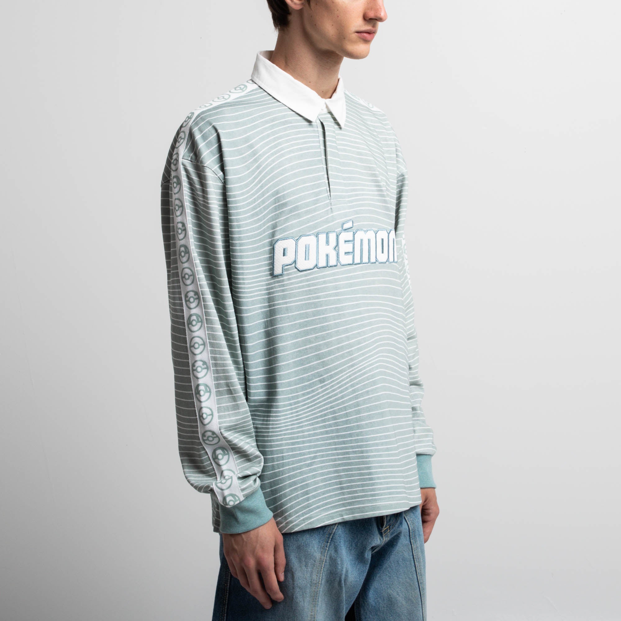 Logo Striped Silver Blue Rugby Shirt