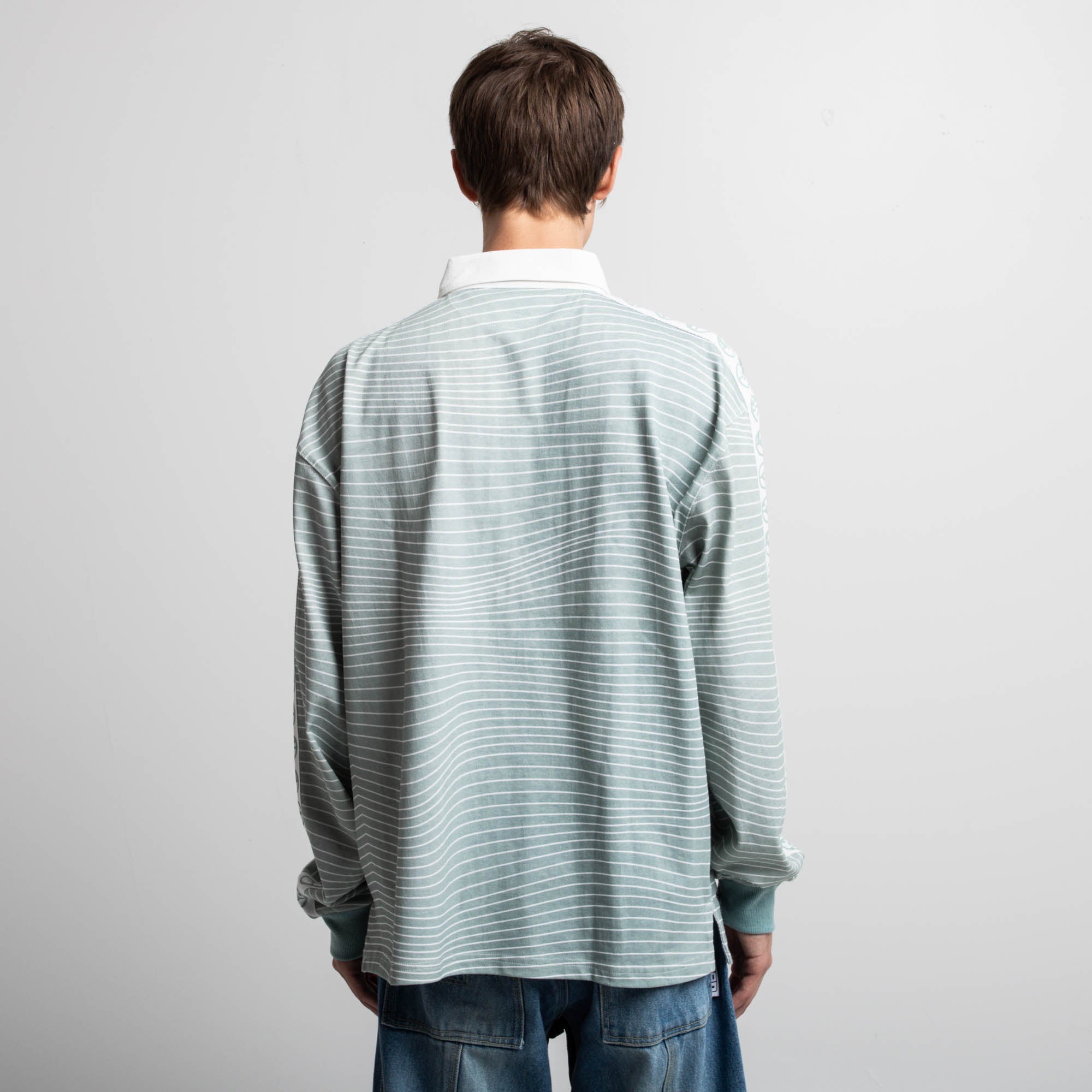 Logo Striped Silver Blue Rugby Shirt