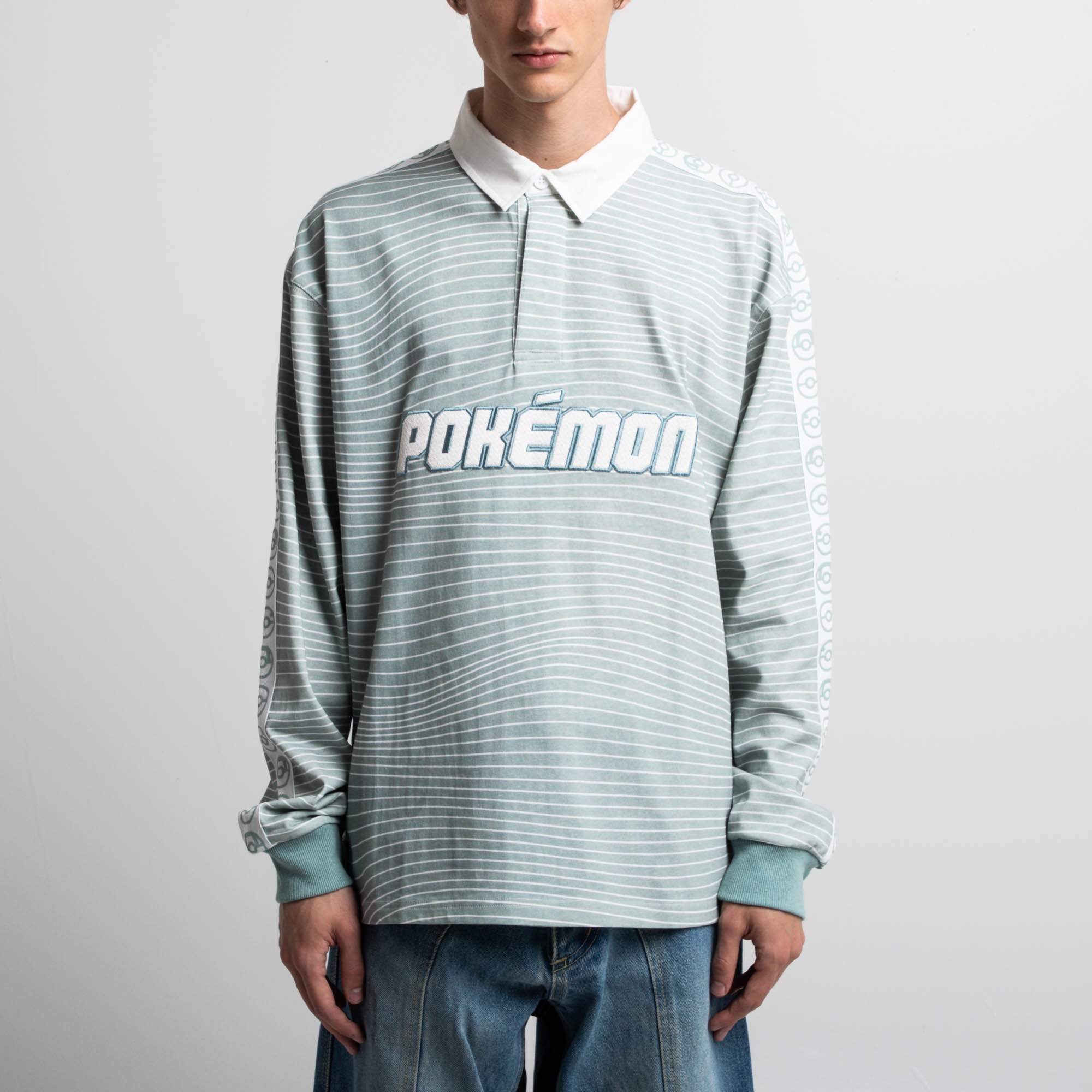 Logo Striped Silver Blue Rugby Shirt