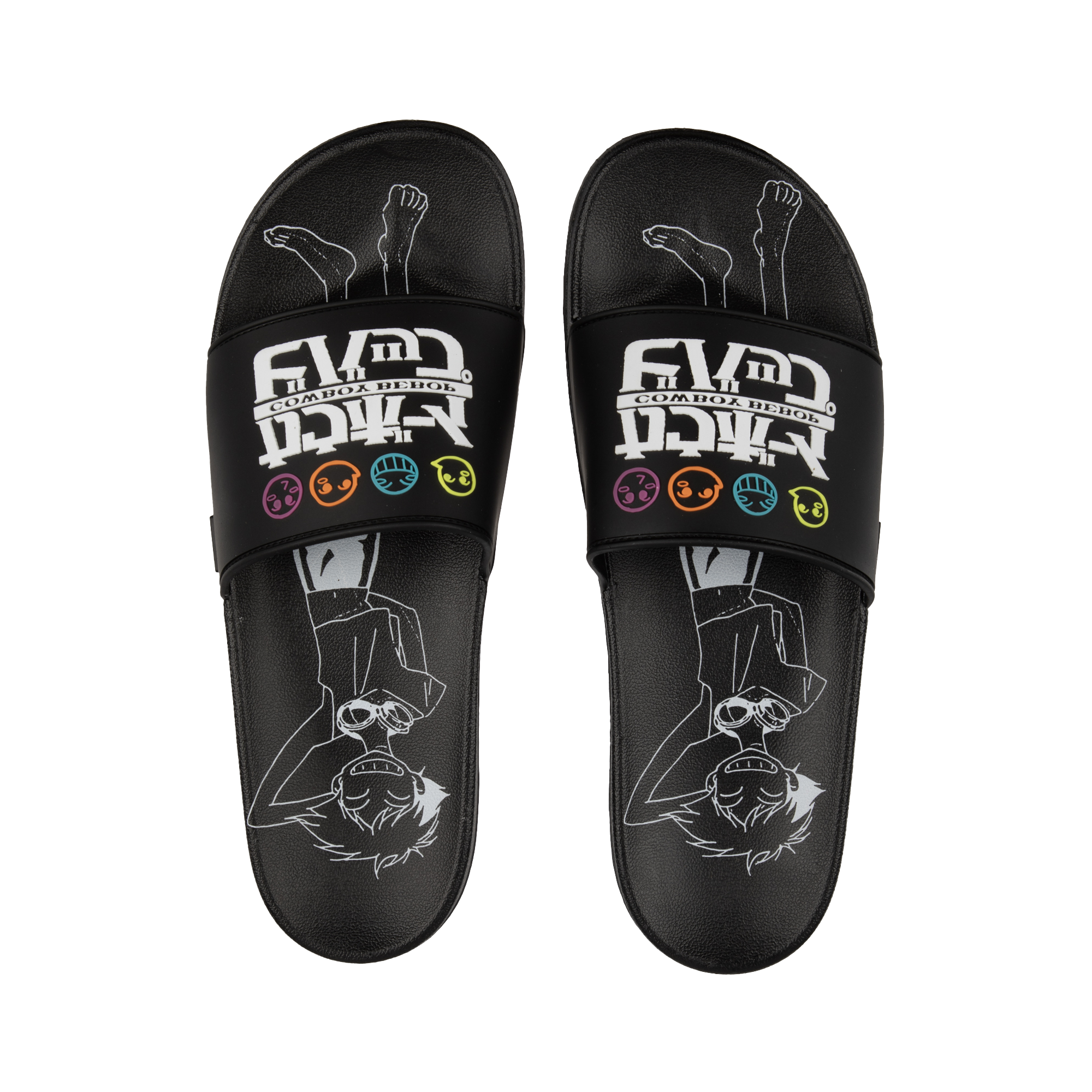 Cowboy Bebop Ed Smiley Black Slides | Official Apparel