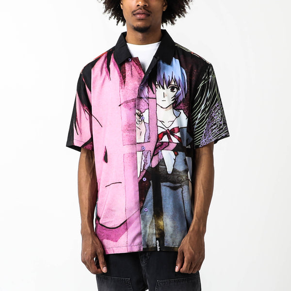 Vitriol Ziggy Anime Print Black Short Sleeve Button Up Shirt