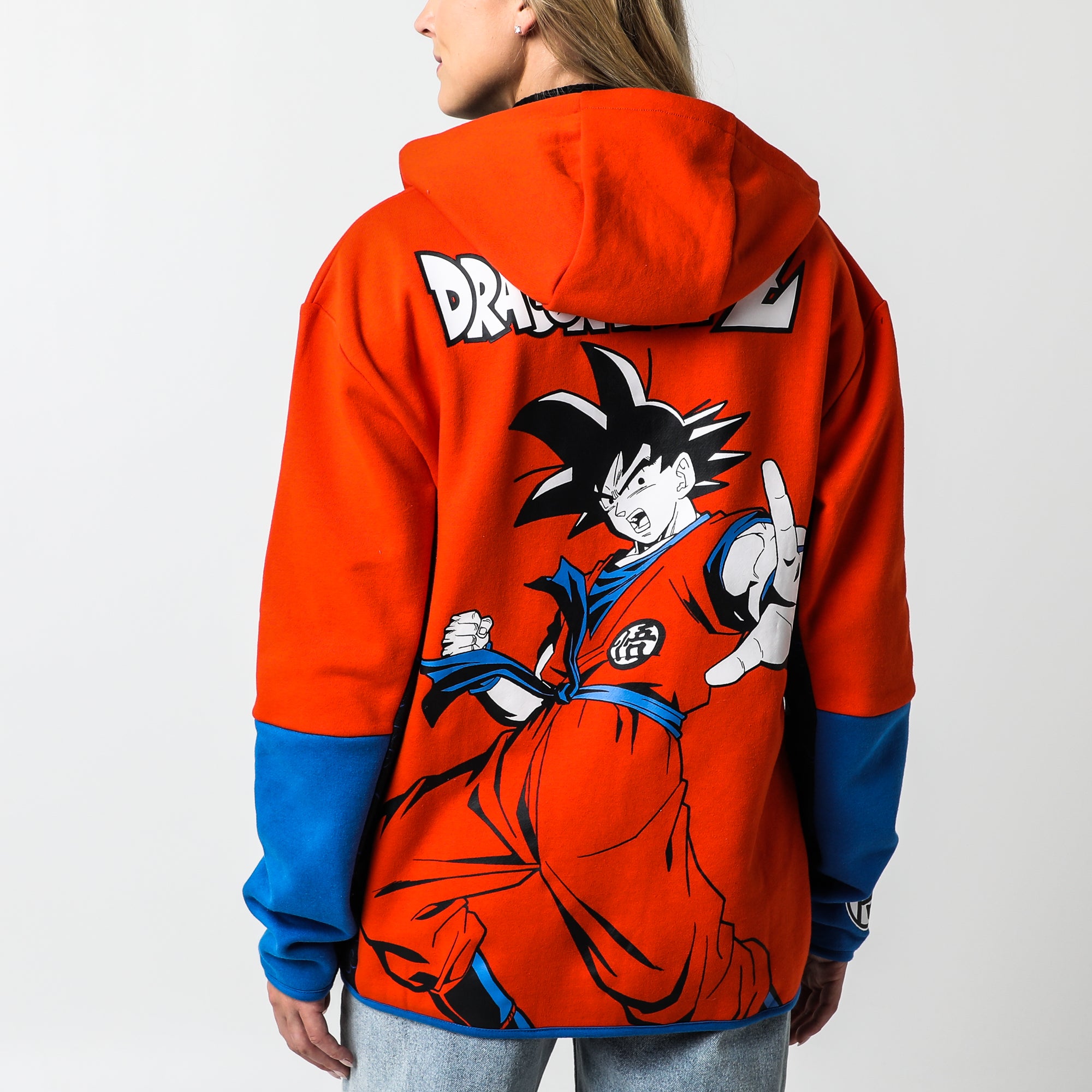 Dragon Ball Z Goku Long Sleeve Red Blue Contrast Zip Fleece Hoodie