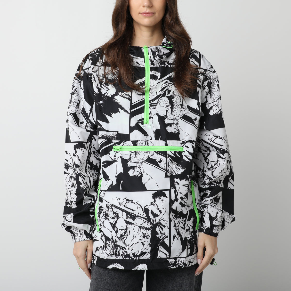 Cowboy Bebop Crew Panels Black And White Packable Anorak 